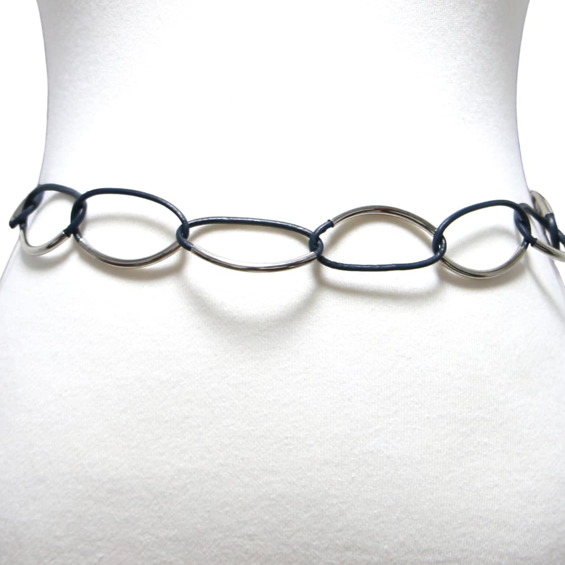 Navy Leather Chain belt 상품이미지4