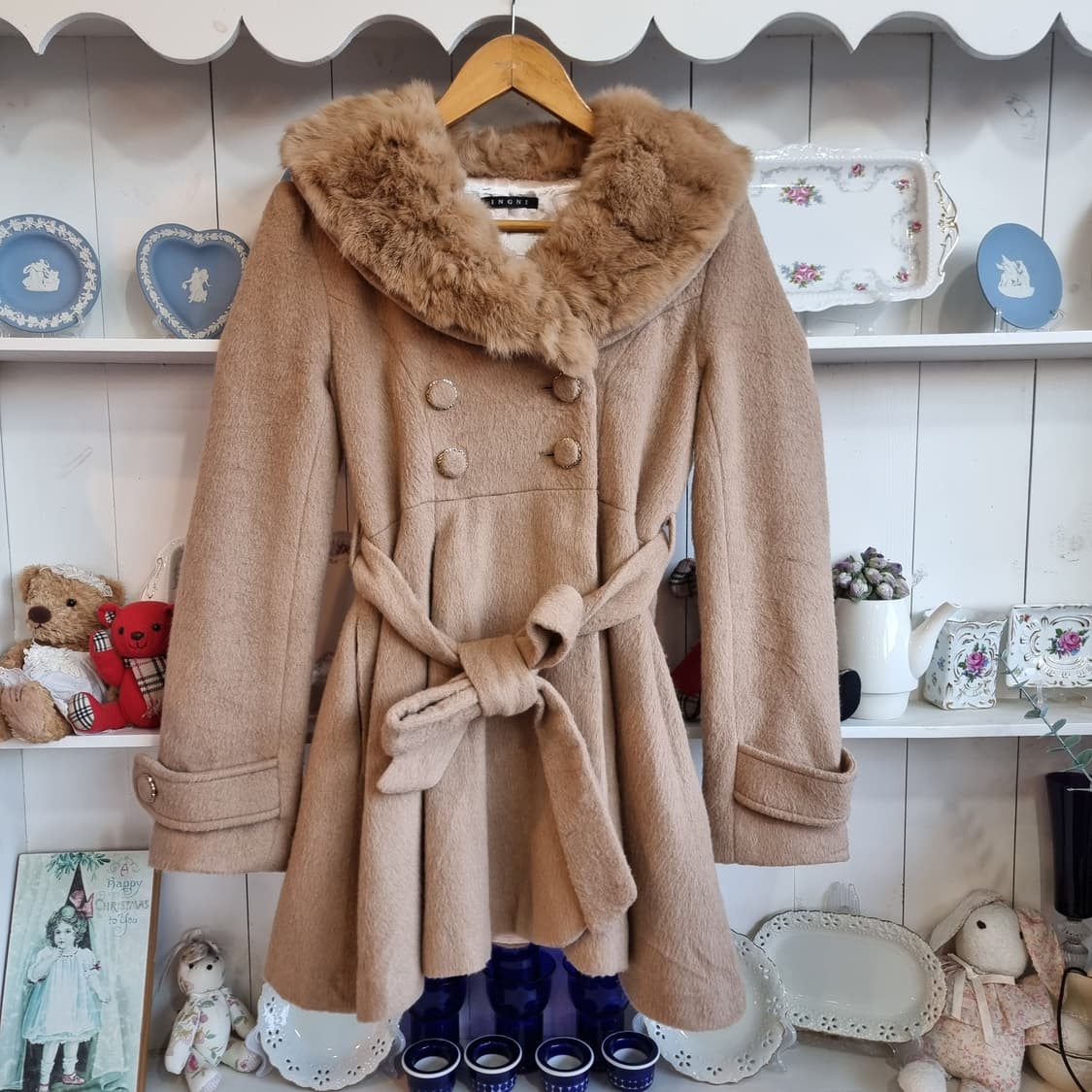 INGNI(잉그니) 카라 퍼 탈부착 울혼방 코트 상품이미지1