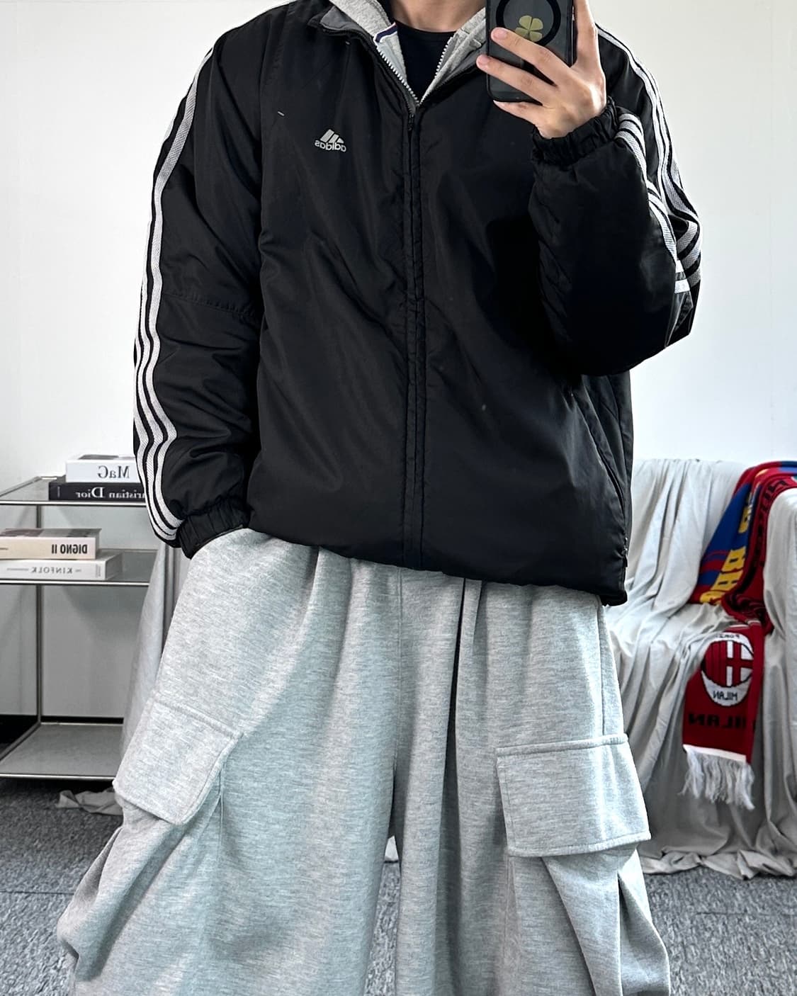 아디다스 블랙 그레이 리버시블 바람막이 점퍼 상품이미지5