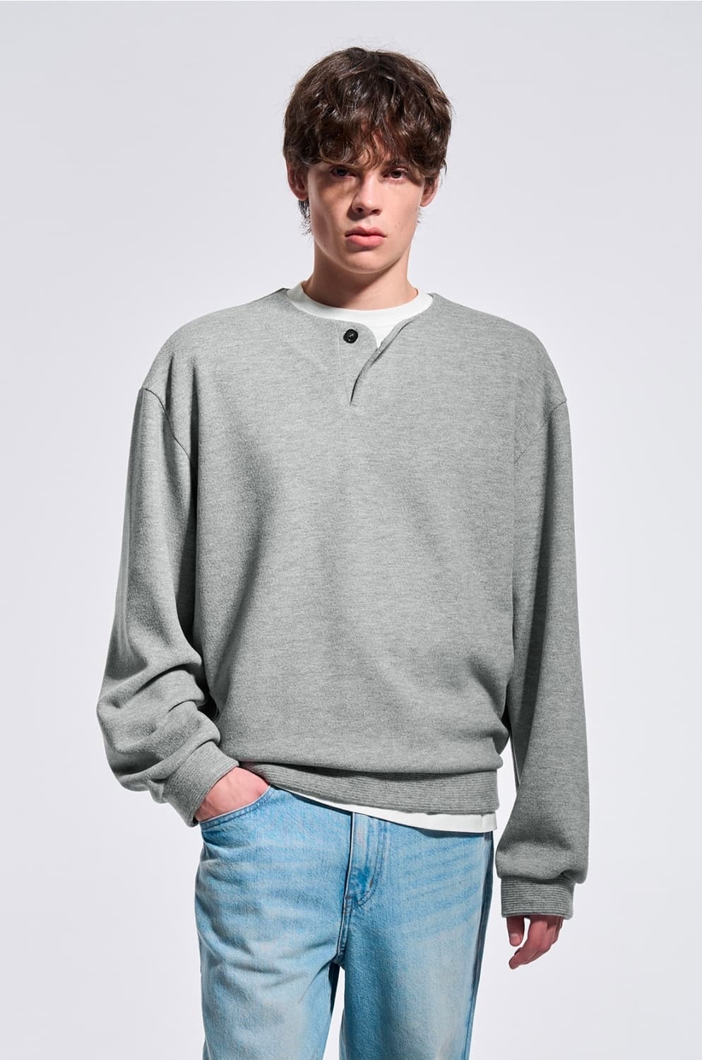 시스템옴므 25FW 버튼 업 라운드넥 스웻셔츠 그레이 100사이즈 상품이미지4