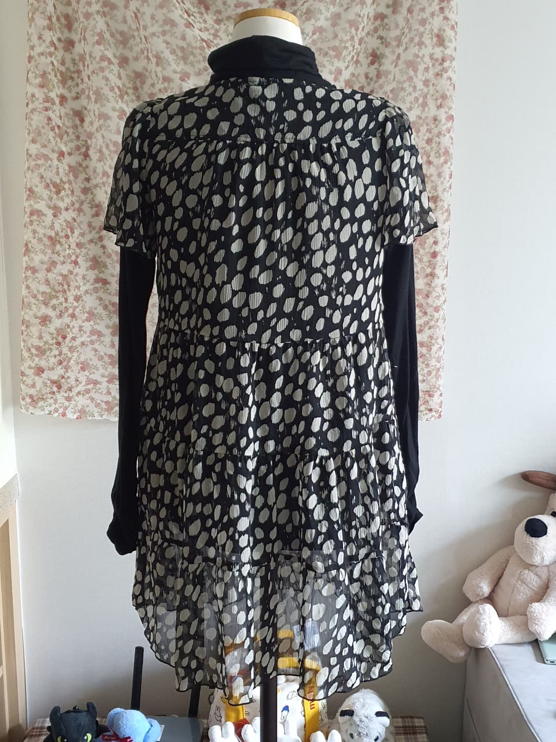 [모리걸] 블랙 도트 쉬폰 원피스 상품이미지3