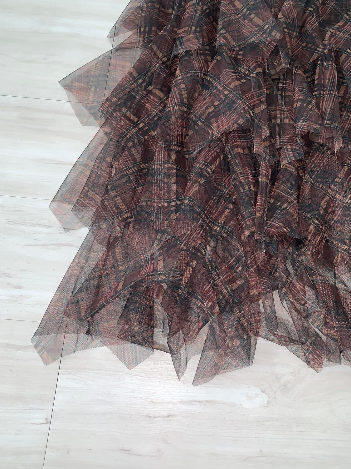 Brown Check Mesh Tiered Skirt 상품이미지8