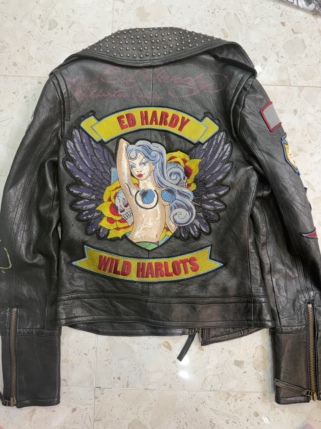 에드하디 Ed Hardy 양가죽 자켓 / 스터드 패치 / 빈티지 상품이미지8