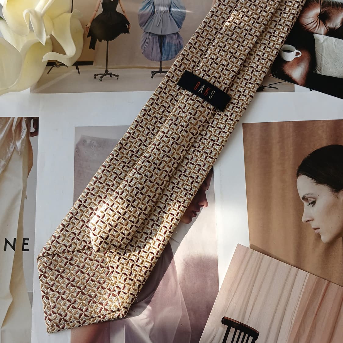 닥스 실크 베이지 지오메트릭 텍스처 넥타이 9.5cm A등급 A19251 상품이미지4