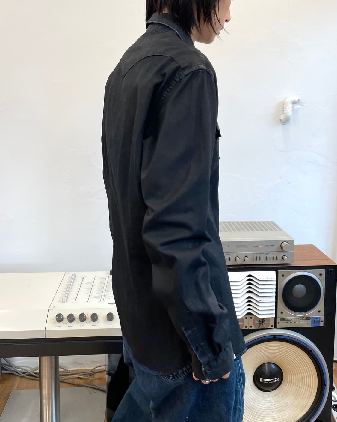 [41] Made in Italy 블랙 코팅 데님 웨스턴 셔츠 상품이미지5