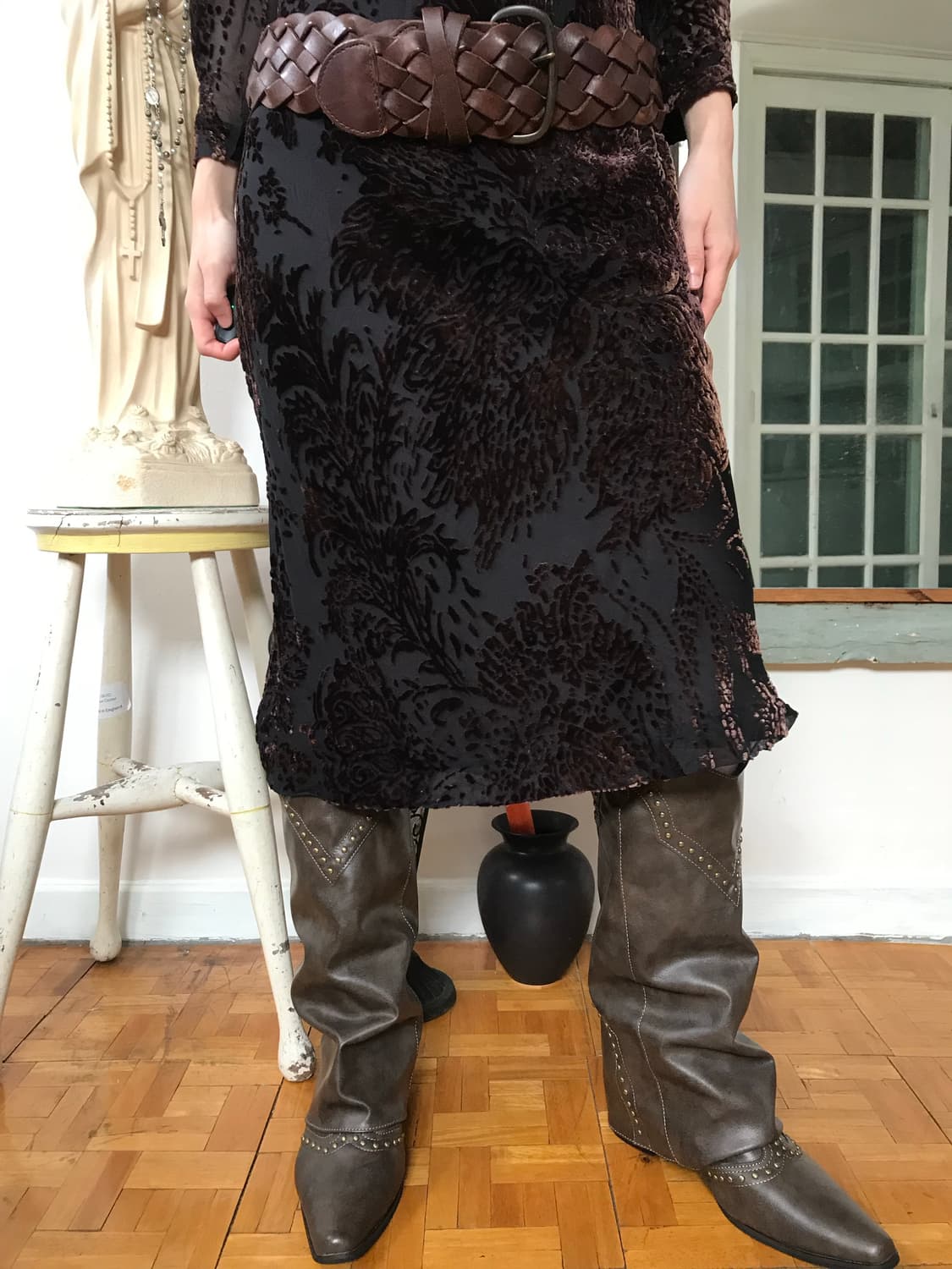 vintage velvet pattern one-piece 상품이미지1