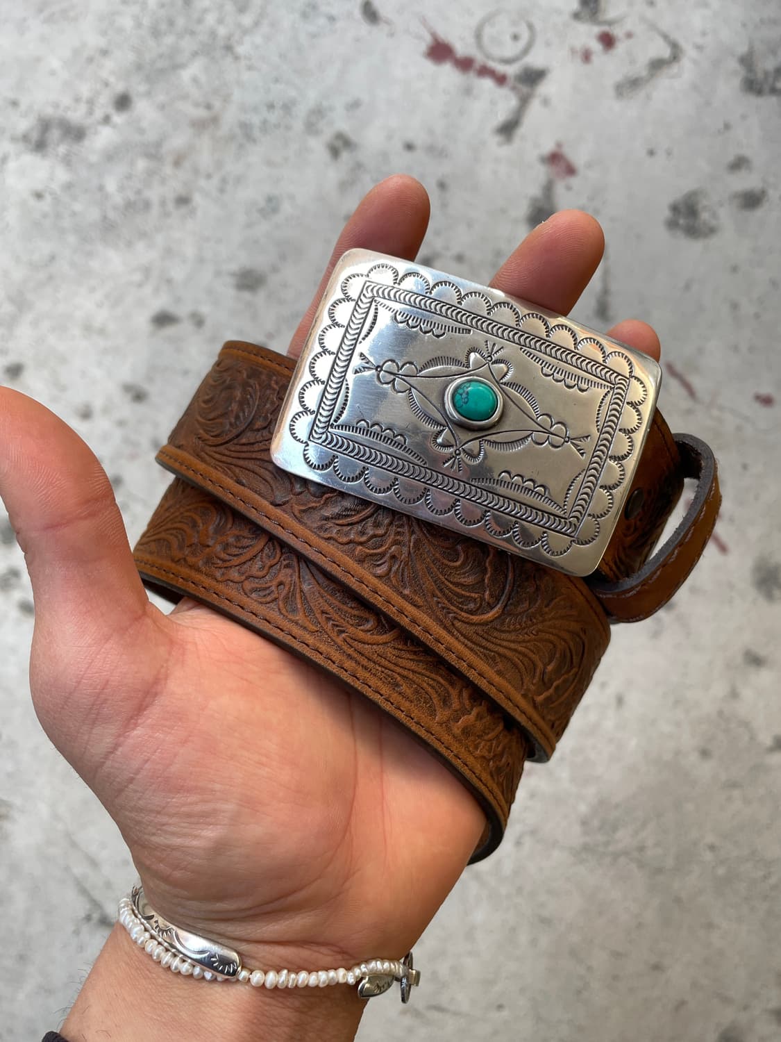 90s Tony Lama Turquoise Western Belt(USA 상품이미지1