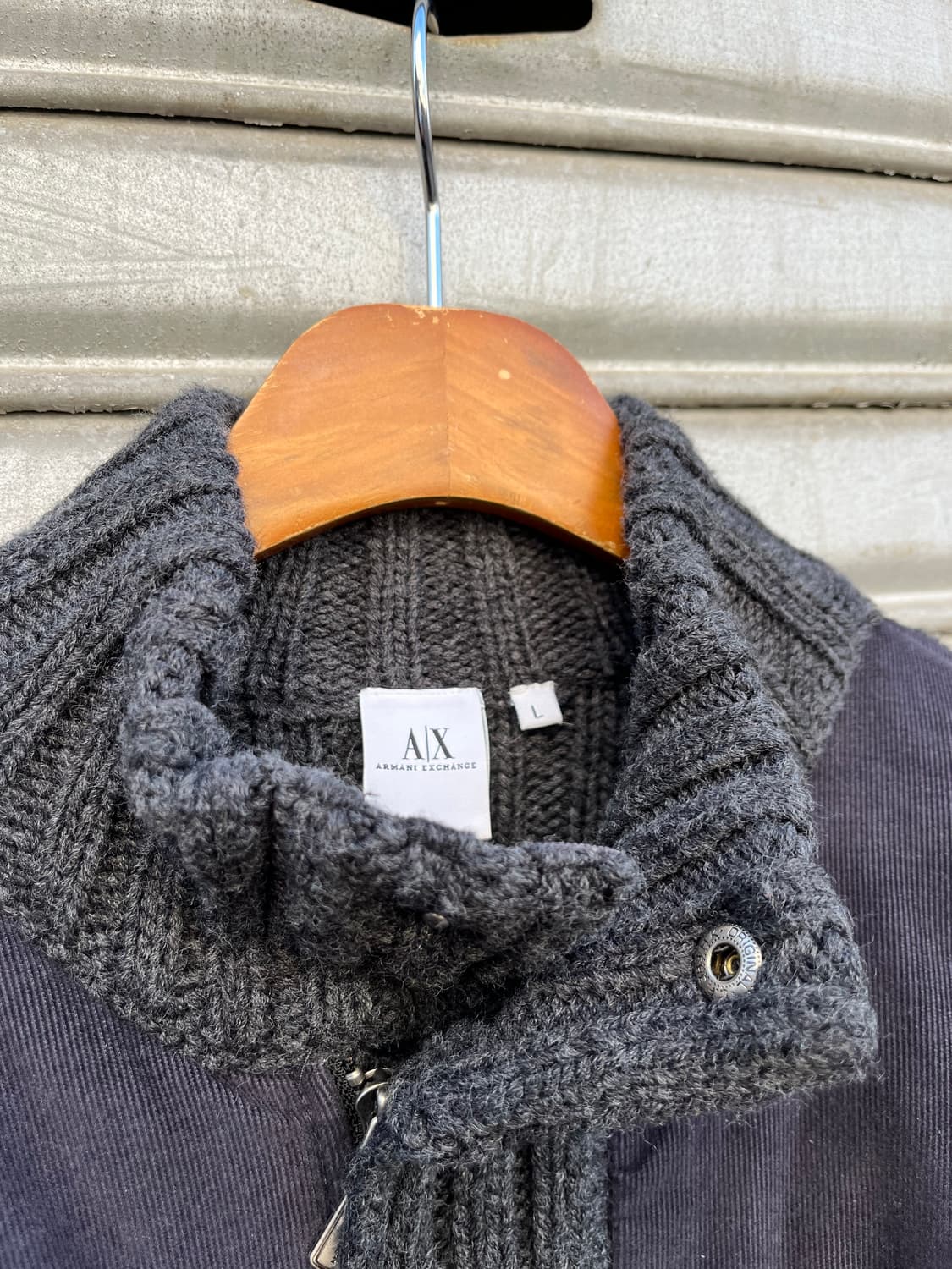 90s Armani Exchange 골덴 판넬 니트 집업 상품이미지5