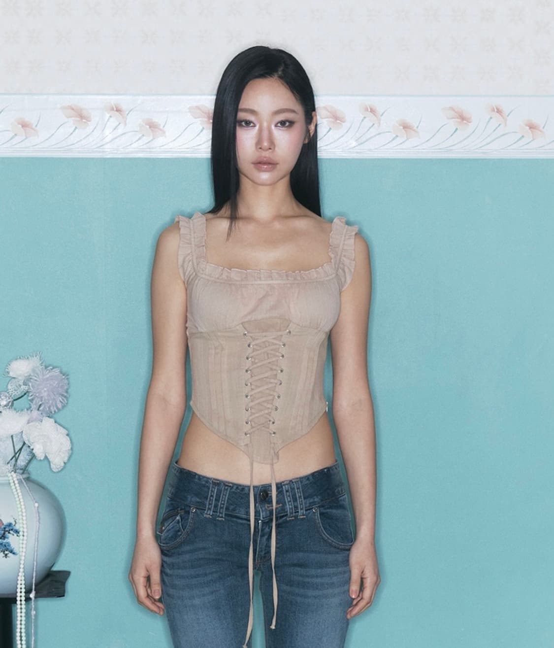 플리즈노팔로우 Della corset top 델라 코르셋탑 샌드베이지 상품이미지1