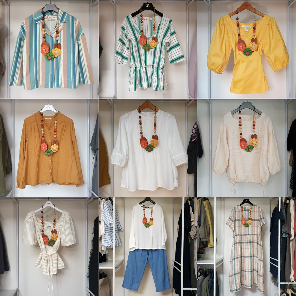 MARNI 마르니 아카이브 패브릭 플라워 아플리케 우드 비즈 목걸이 상품이미지2