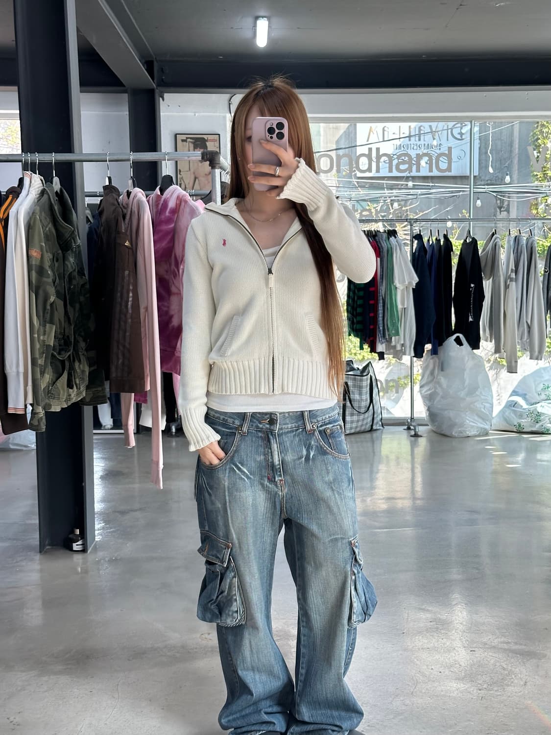 폴로랄프로렌 아이보리 핑크 니트집업 상품이미지2