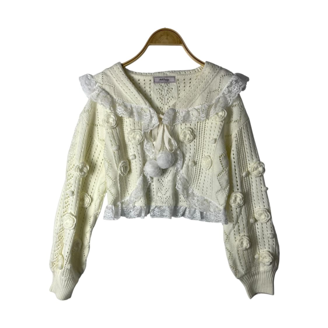 [Ankrouge] 앙크루즈 레이스 폼폼 케이프 가디건 상품이미지1