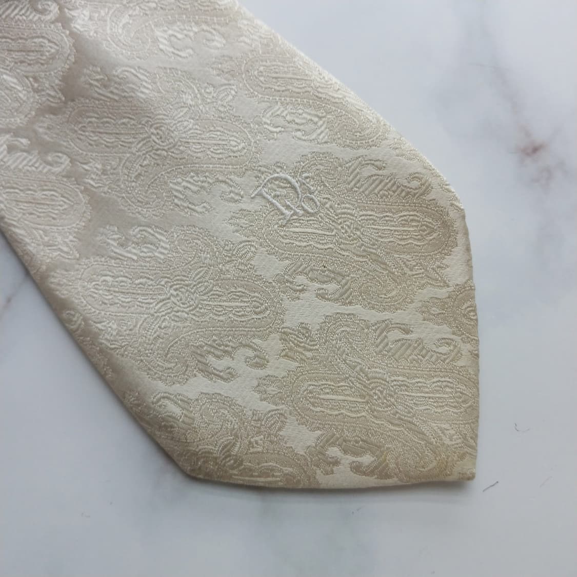크리스챤 디올 실크 넥타이 크림 자카드 8.2cm A~B등급 K558 상품이미지3