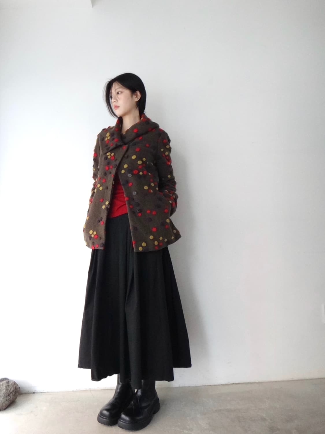 Pom pom trimming coat / khaki 상품이미지5
