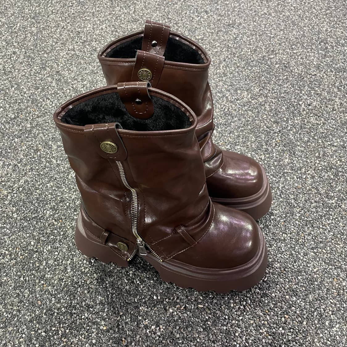 빈티지 y2k 투웨이 양털 브라운 미들 부츠 B3689 상품이미지2