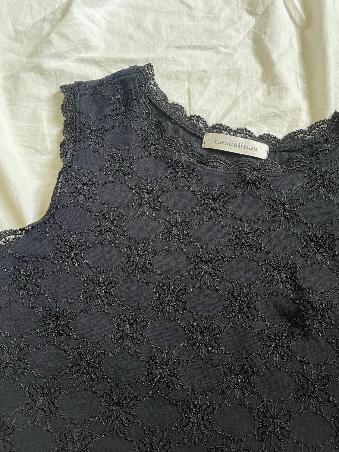 빈티지 블랙 레이스 슬리브리스 나시 상품이미지3