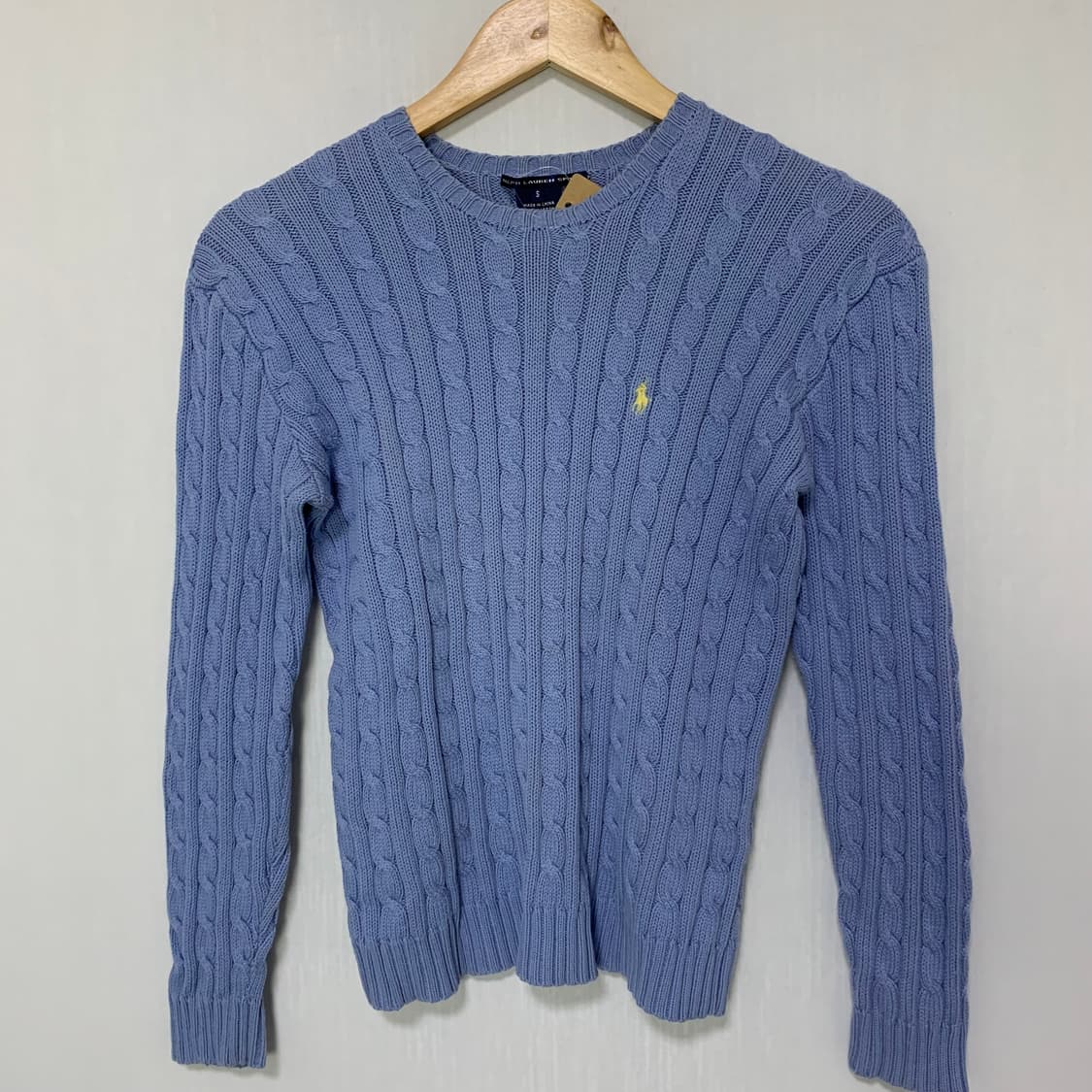폴로 랄프로렌 빈티지 꽈배기 케이블 니트 스웨터 소라 블루 S 크롭 상품이미지2