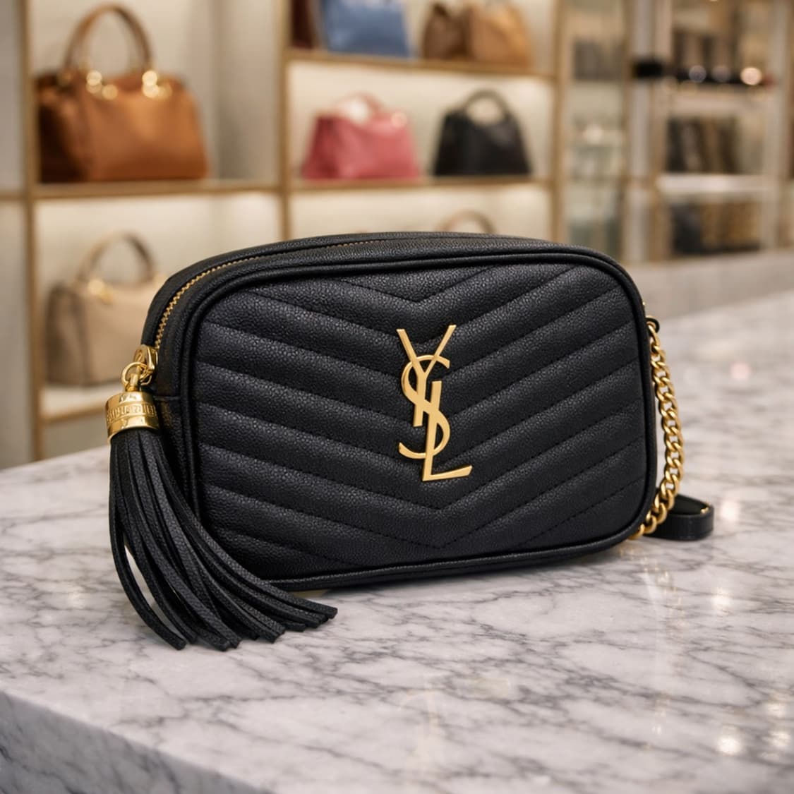 [S급] 생로랑 루 마틀라세 체인 크로스백 블랙 판매합니다!!! 상품이미지1