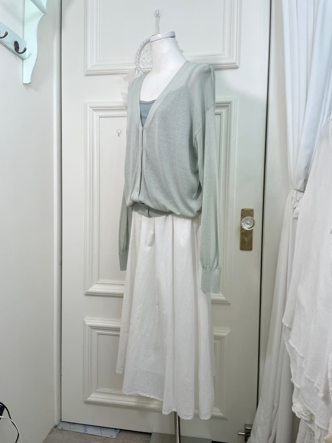 white cotton summer banding long skirt 상품이미지7