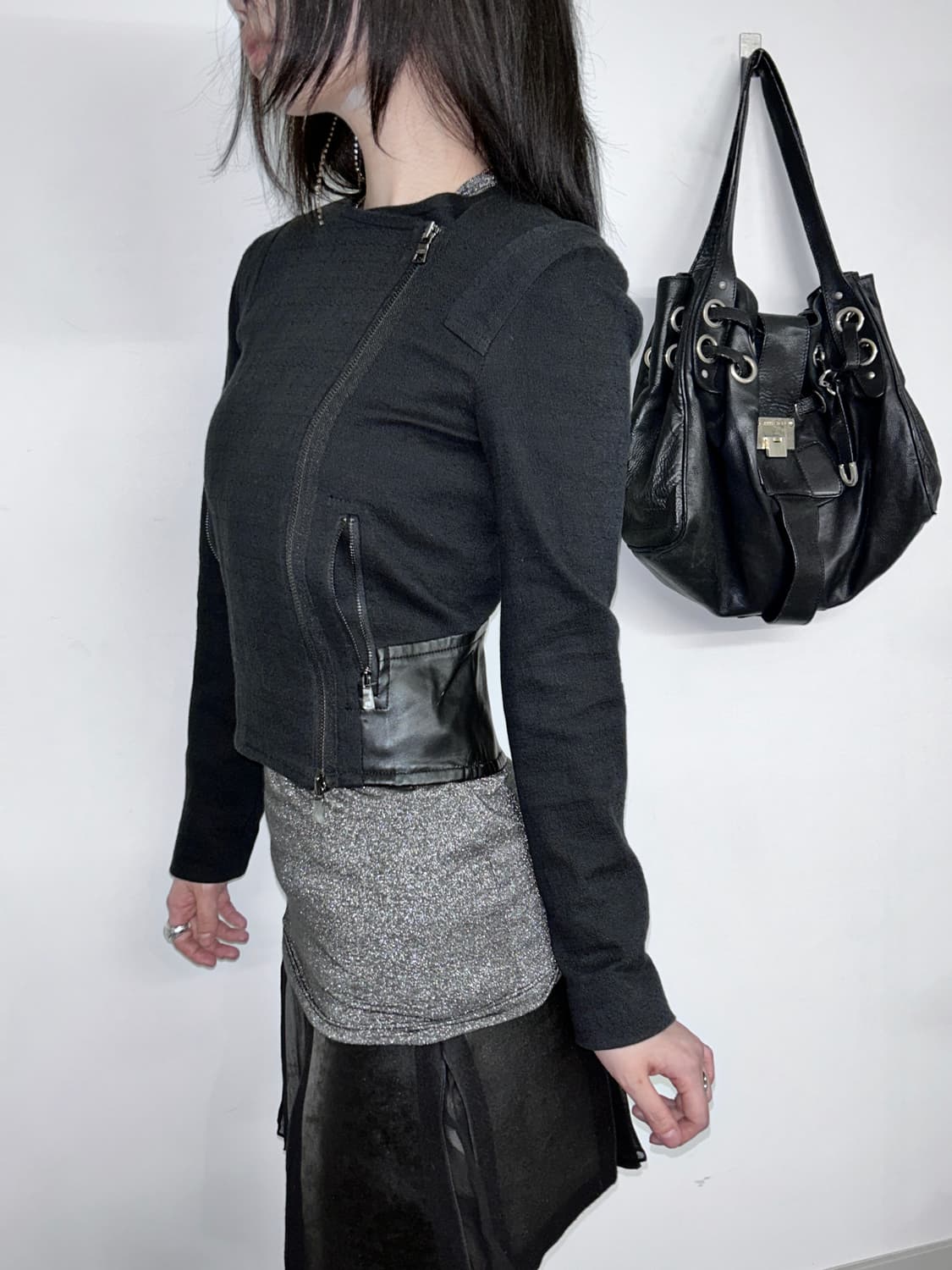 deadstock* 아르마니 사선 지퍼 트위드 크롭 자켓 상품이미지2