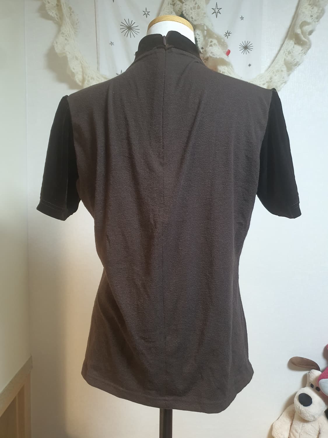 [펑크] 프린팅 벨벳 반팔 티셔츠 브라운 상품이미지3