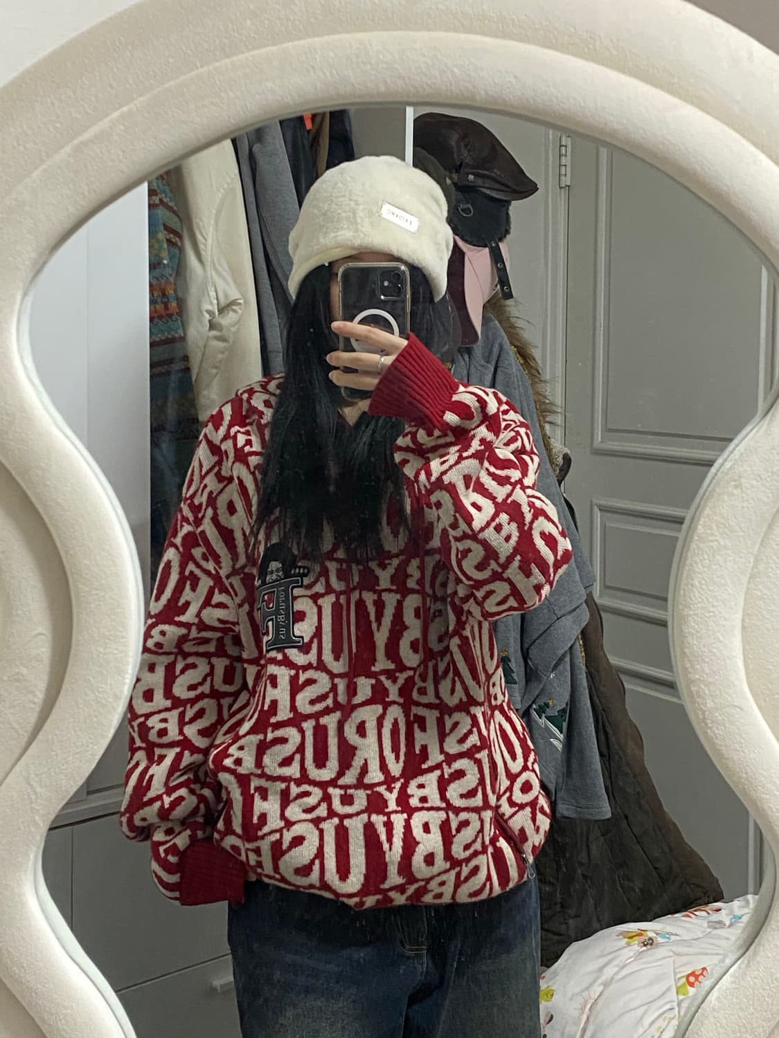 간지 뒤지는 후부 니트 후드 상품이미지1