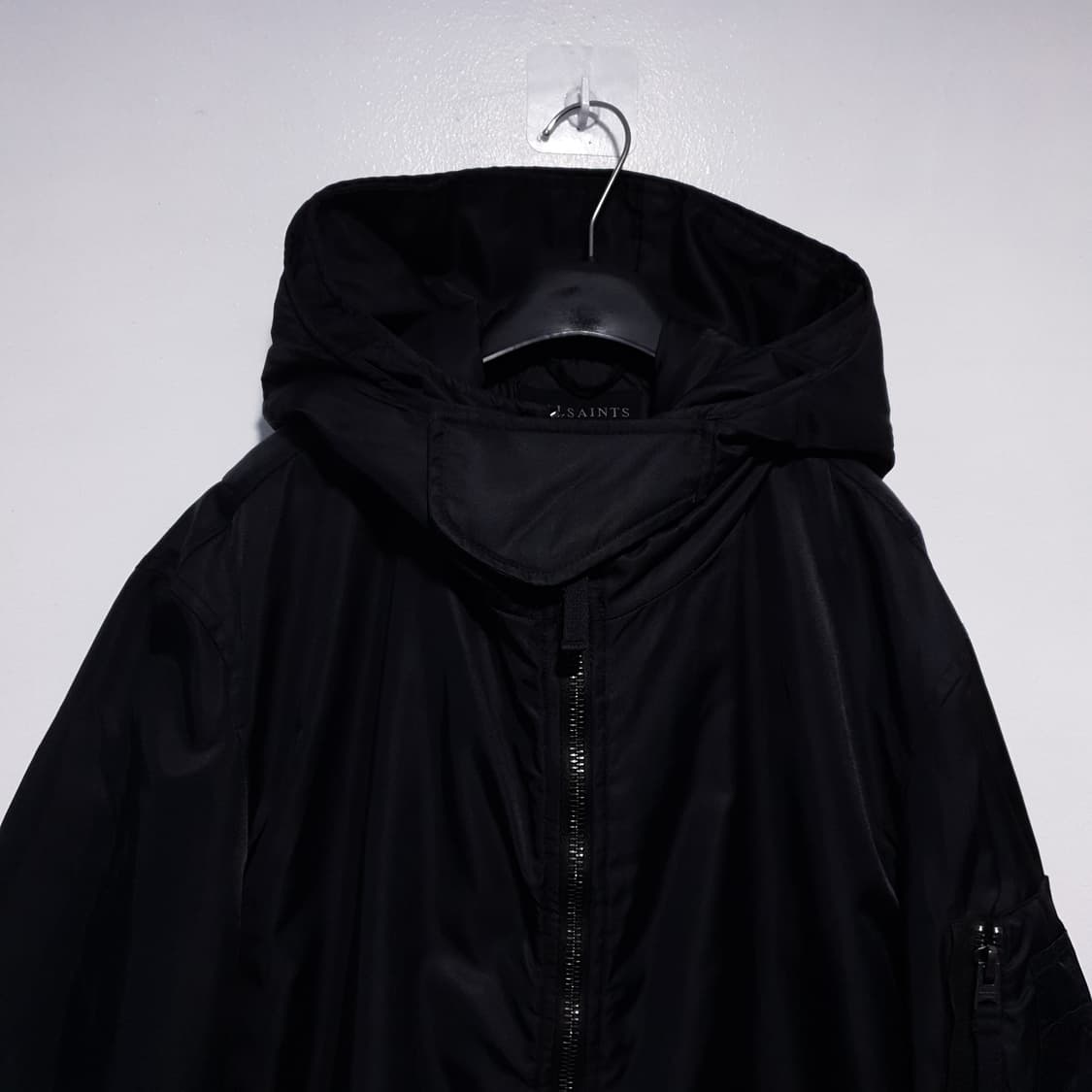 실측 XL) 올세인츠 MA-1 더블지퍼 쿠디 파카 점퍼 롱파카 블랙 상품이미지2