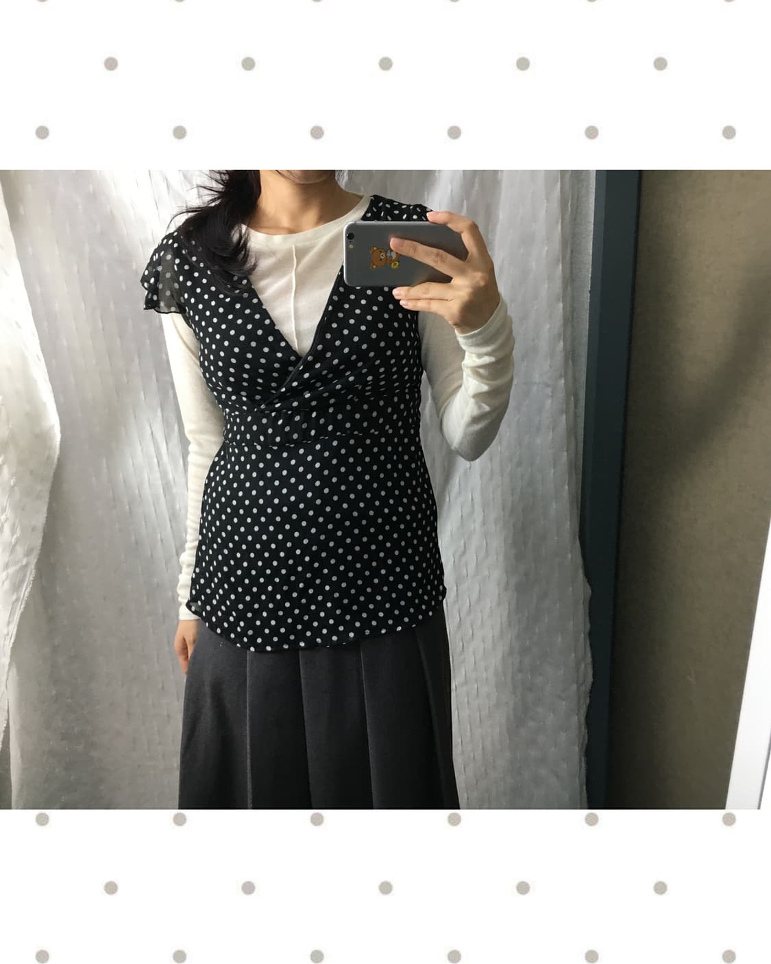 블랙 도트 반소매 블라우스 상품이미지2