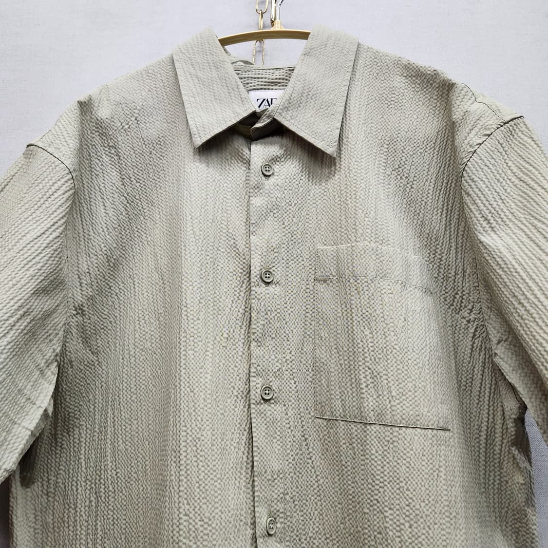 자라 시어서커 원포켓 엠보싱 반팔셔츠 XL(XL) 상품이미지2