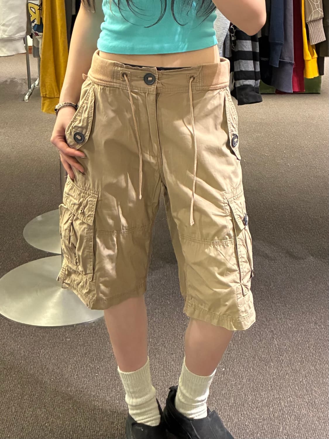 M)Japanese vintage 여성 단추 디테일 카고 쇼츠 상품이미지2