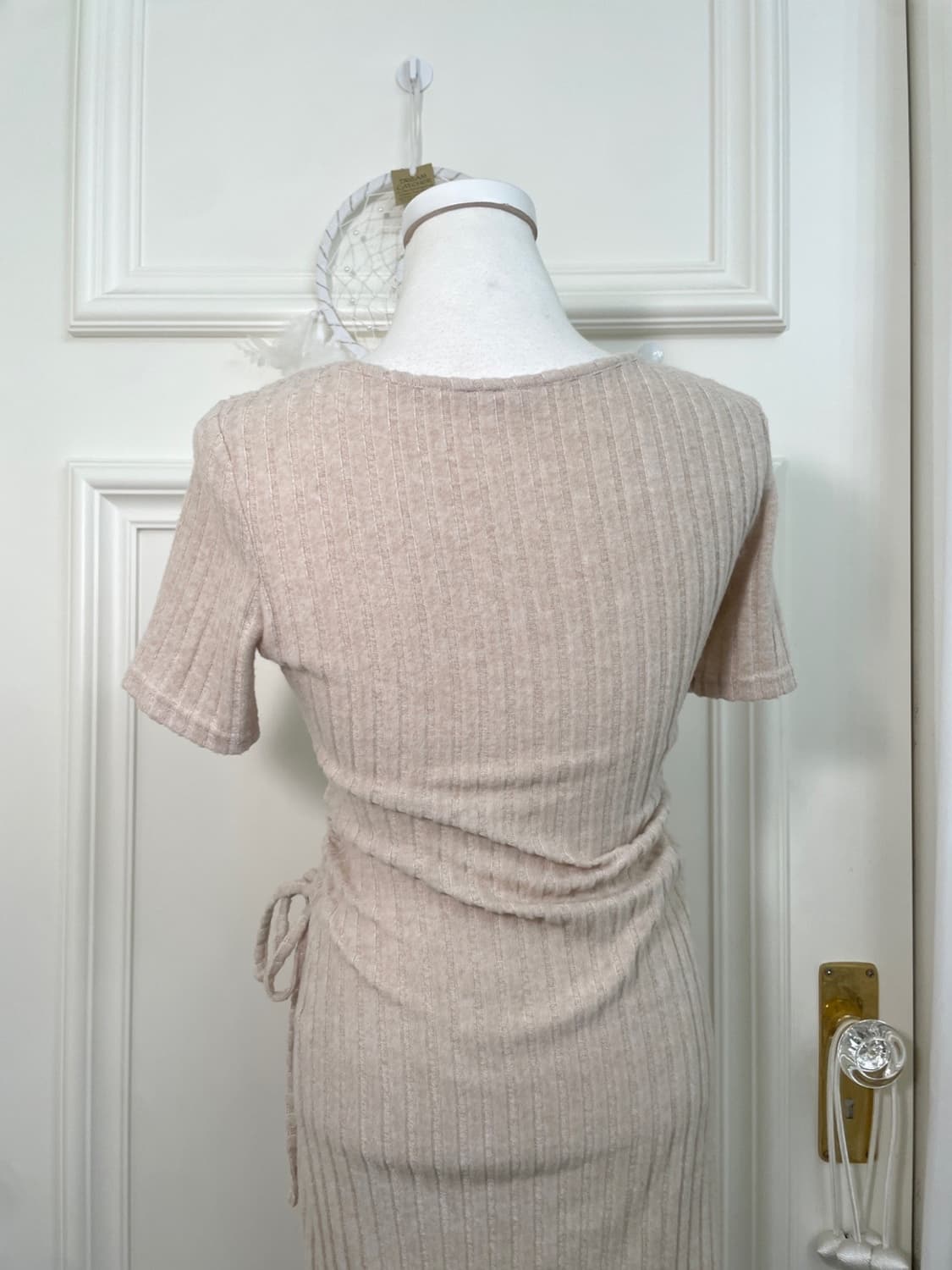 pink oatmeal bow shirring point v-neck o 상품이미지4