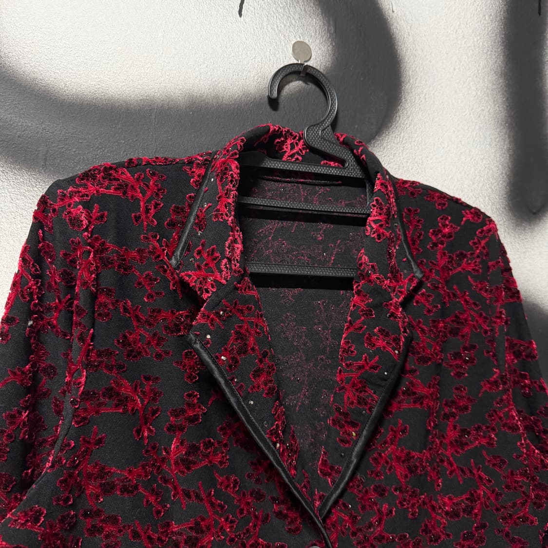 VTG 빈티지 오리엔탈 고딕 자카드 풀 패턴 벨벳 블라우스 자켓 상품이미지3