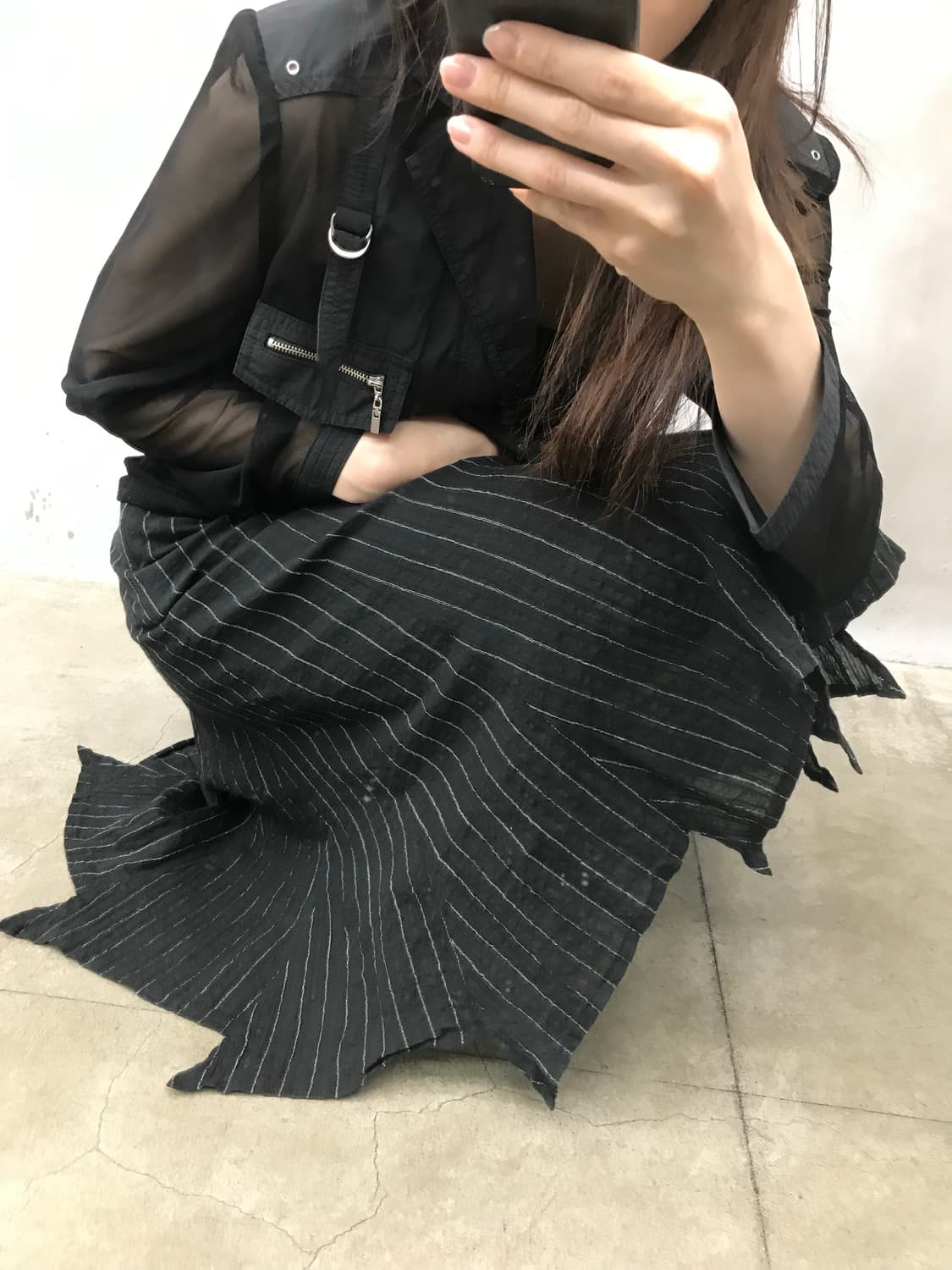 Unbalanced stripe midi sk  상품이미지1