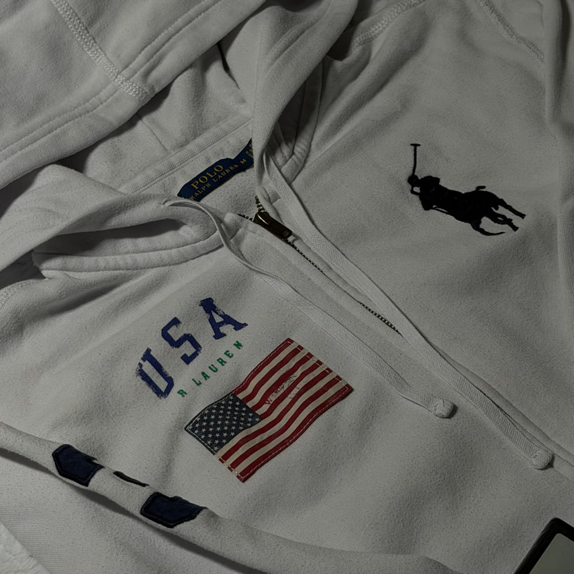 폴로 빅포니 성조기 화이트 후드집업 M 상품이미지2