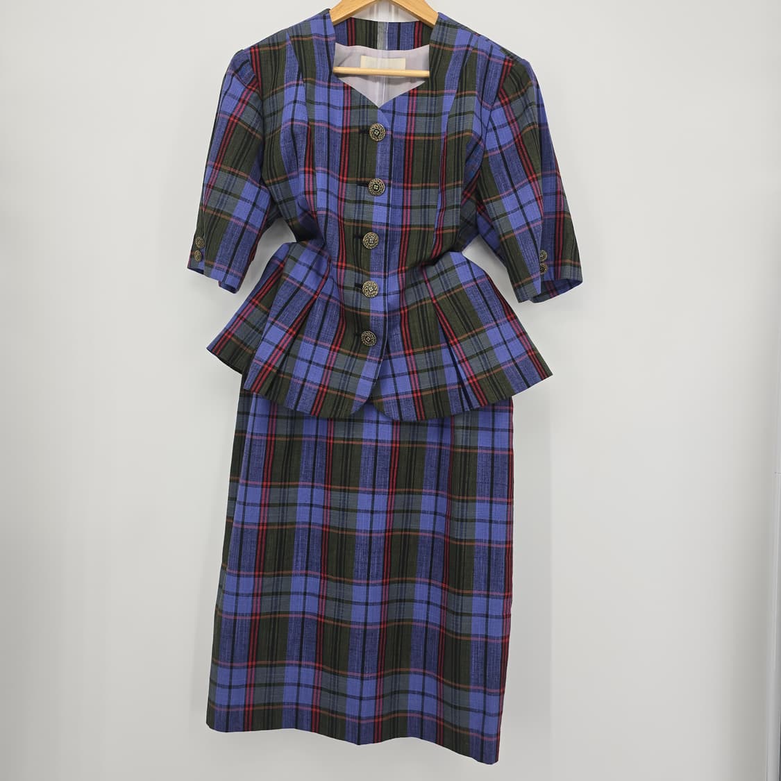 빈티지 체크 투피스 세트 클래식 자켓 스커트 세트 레트로 여성룩 상품이미지8