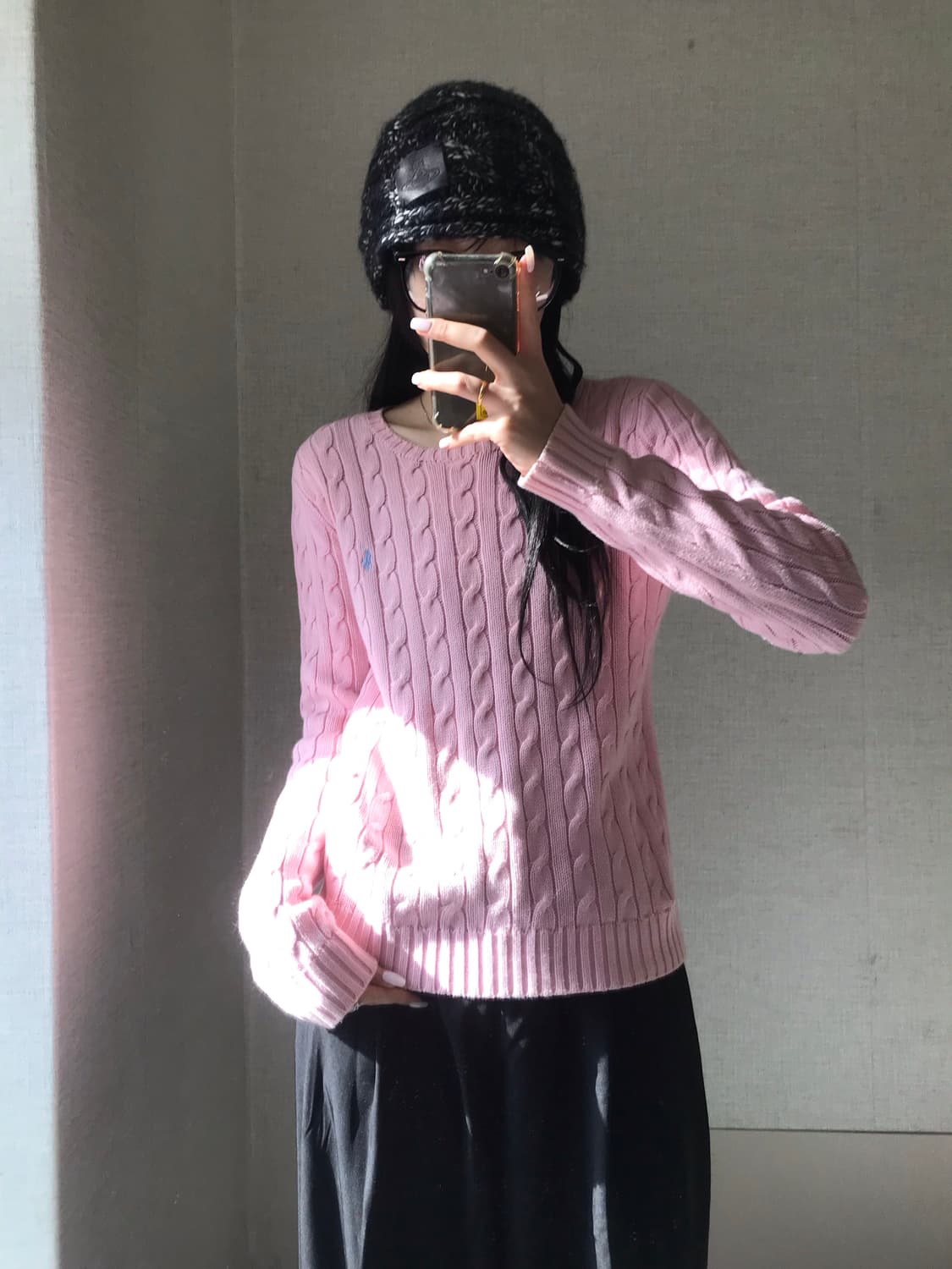 폴로 연핑크 케이블 니트 상품이미지4