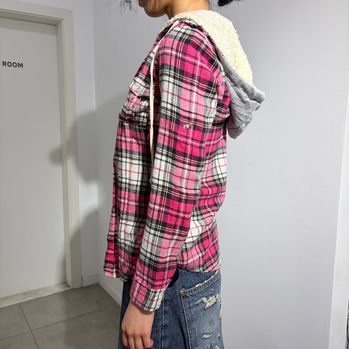 Wazp 핑크 레이어드 후드집업 상품이미지4