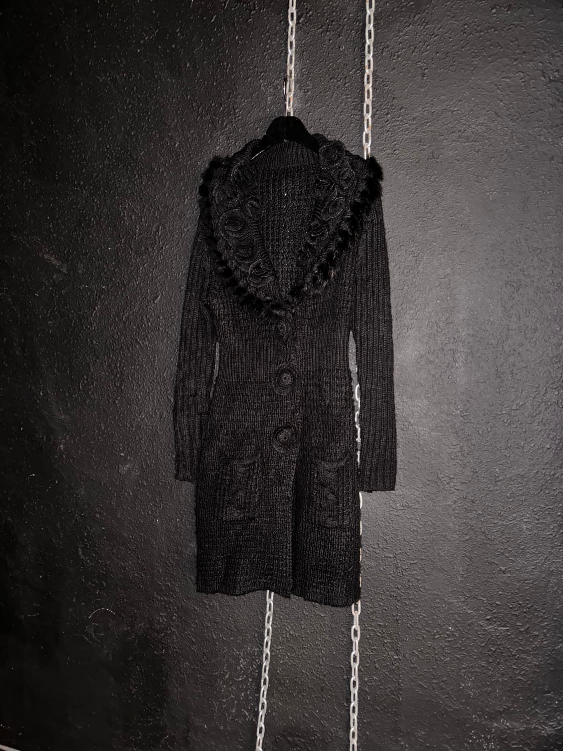 래빗 퍼 트림 프릴 롱가디건 상품이미지2