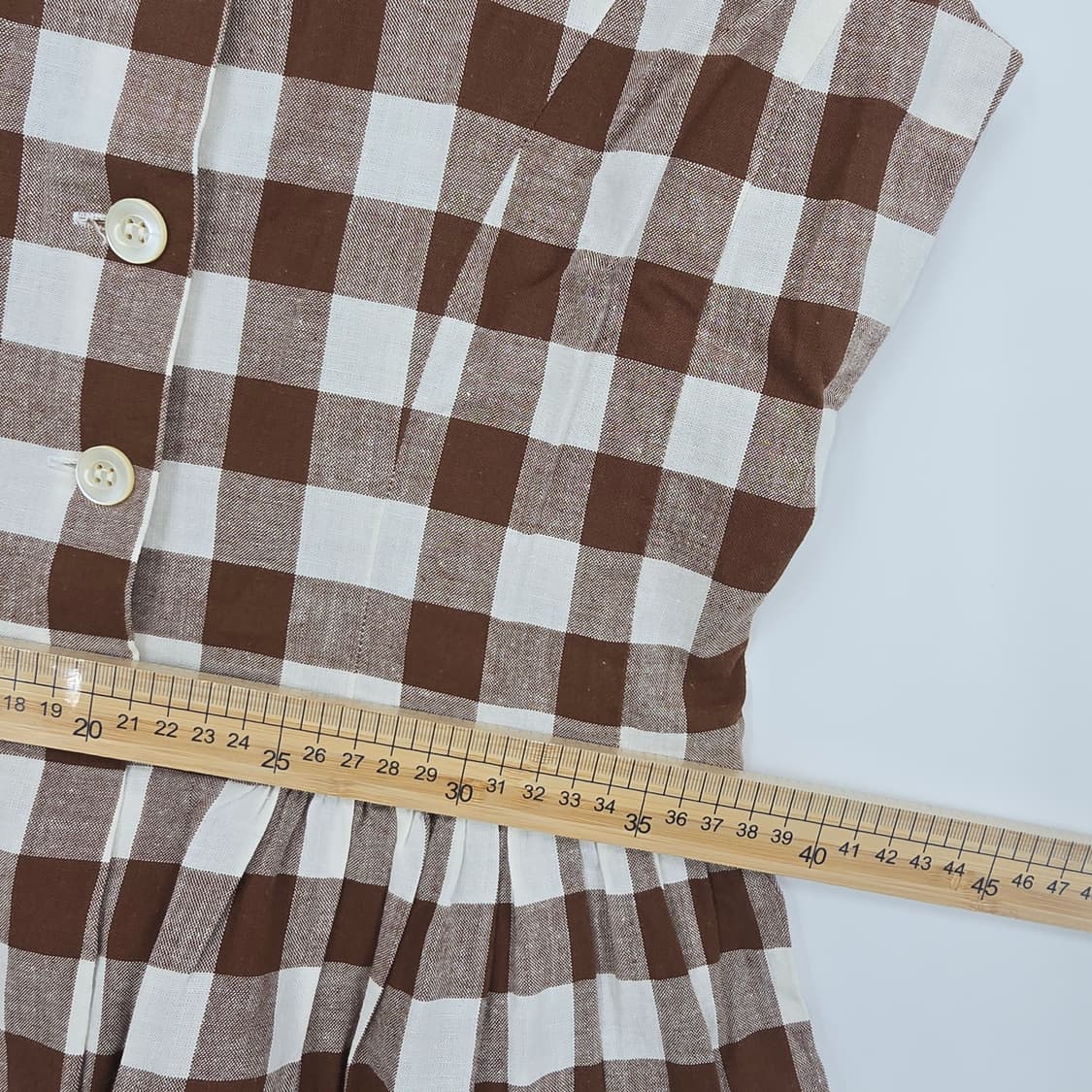 일본 빈티지 브라운 체크 민소매 코튼 원피스 상품이미지4