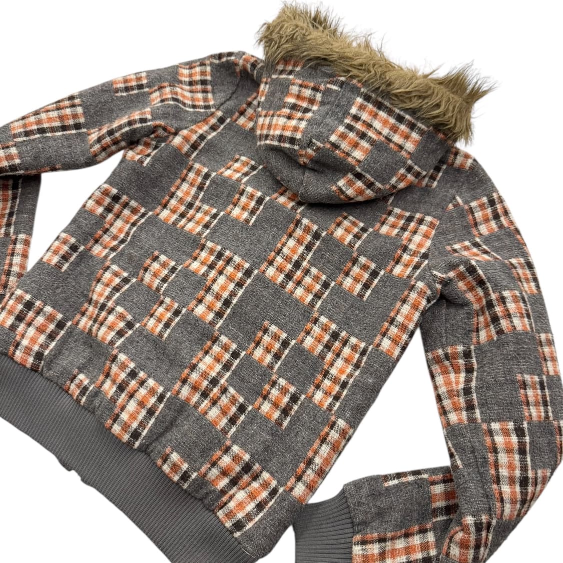 스투시 걸즈 체크 패디드 퍼 자켓 그레이/오렌지 상품이미지5