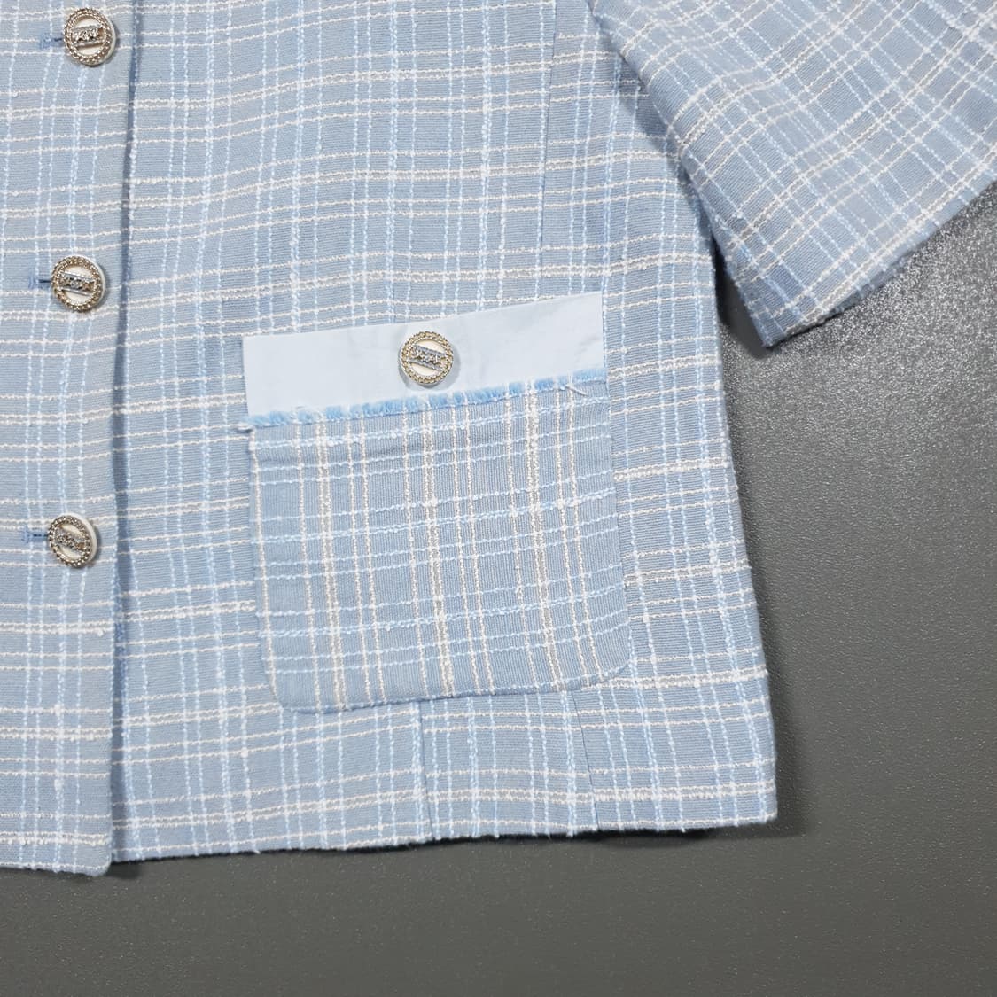 여성 S) 온앤온 신형 21ss 반팔 트위드 크롭 자켓 스카이블루 66 상품이미지5