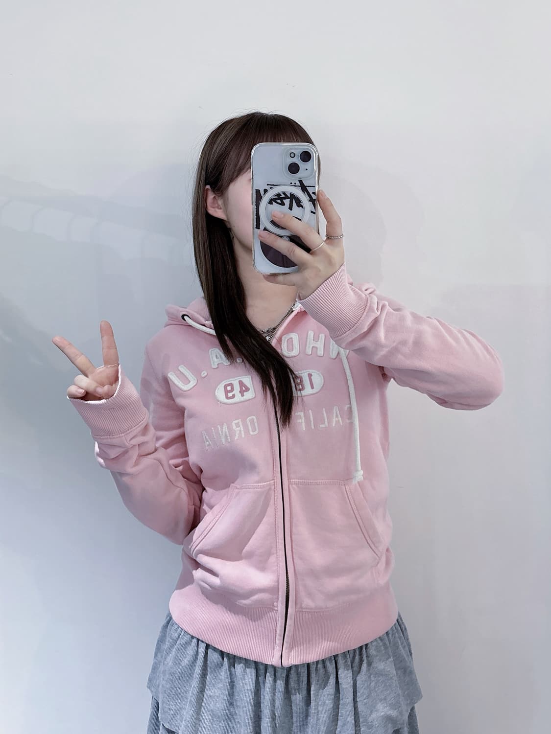 후아유 빅로고 베이비핑크 후드집업 상품이미지1