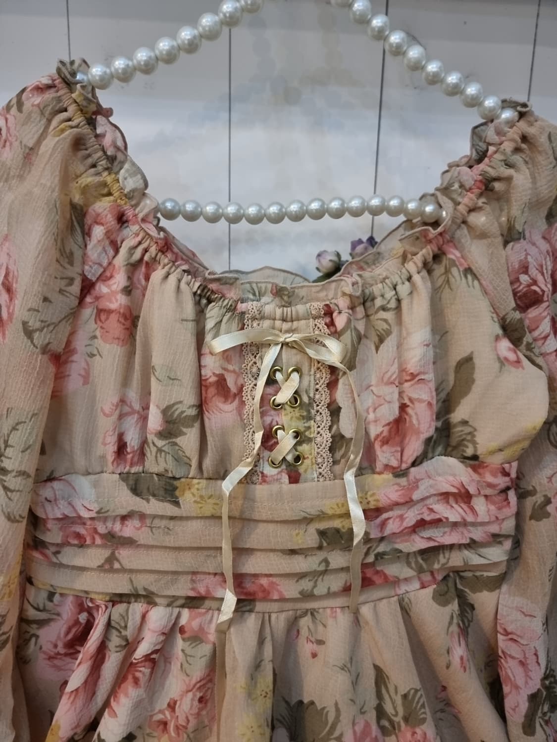 LIZ LISA 빈티지 로즈 오프숄더 쉬폰 원피스 상품이미지4