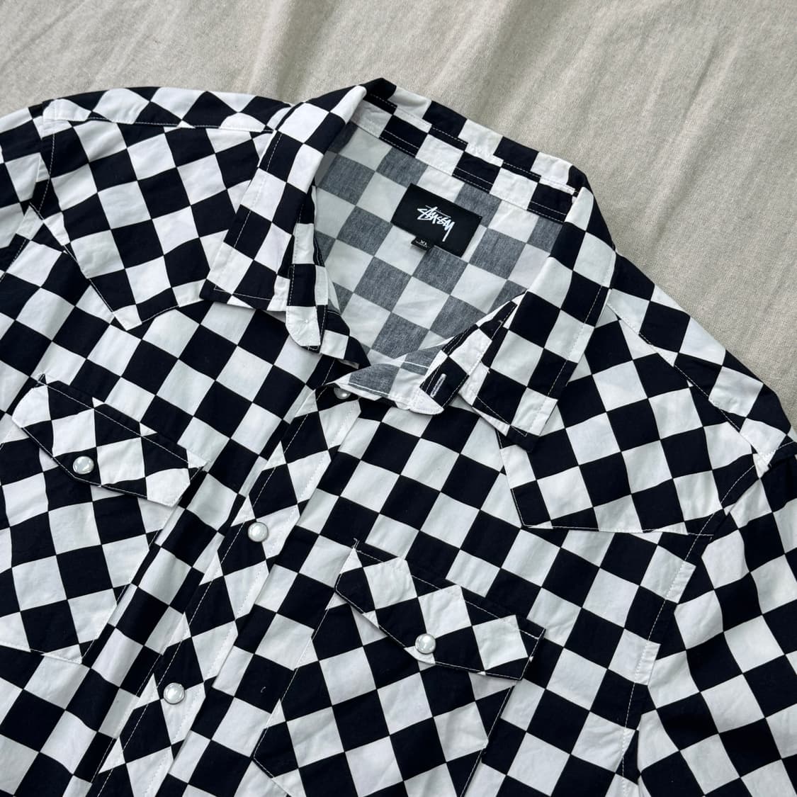 스투시 검흰 체커보드 웨스턴 셔츠 XL 상품이미지2
