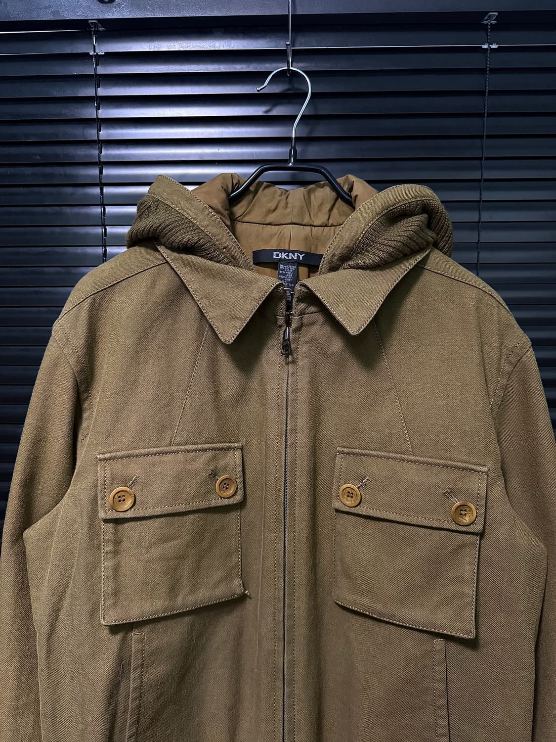 DKNY 도나카란 올리브 울 코튼 블루종 봄버 자켓 카키 니트 스웨터 M 상품이미지3