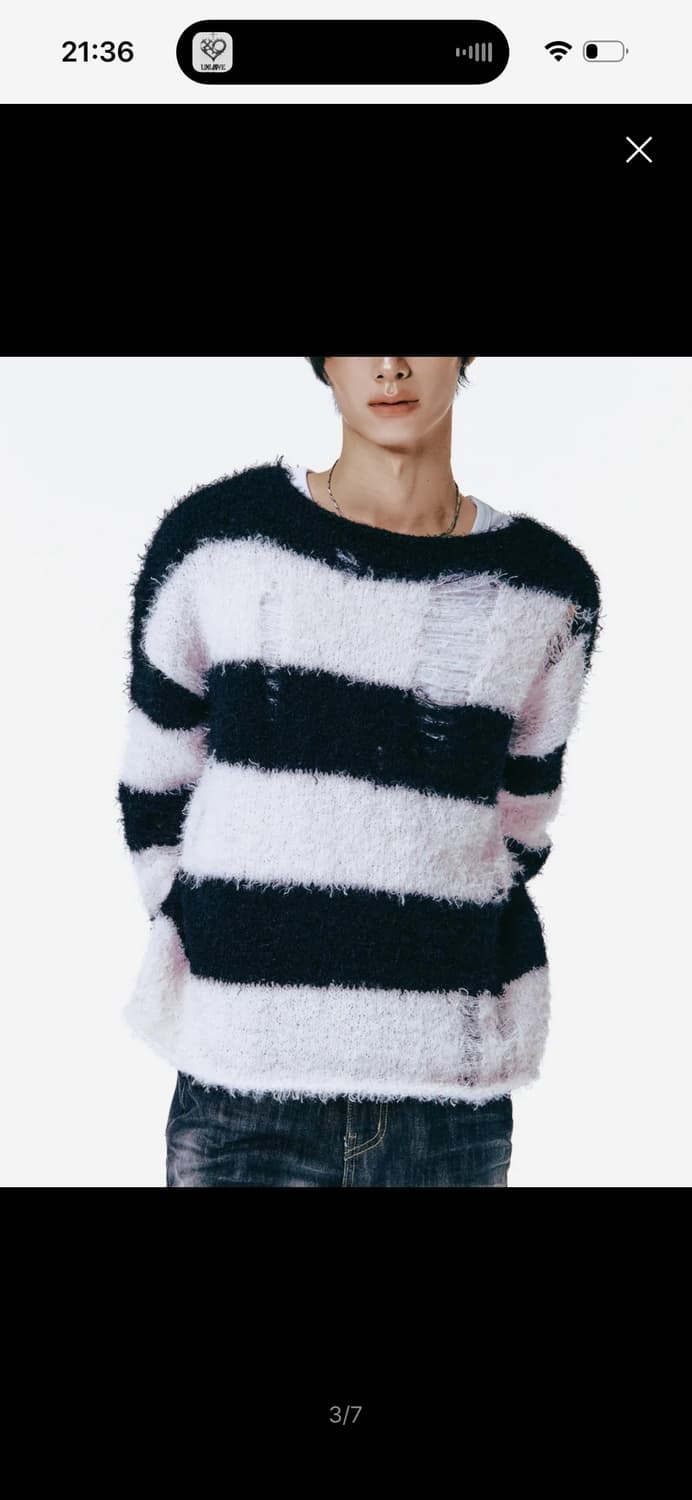 랜아카이브 디스트로이드 스트라이프 니트 - 라이트 핑크 상품이미지2