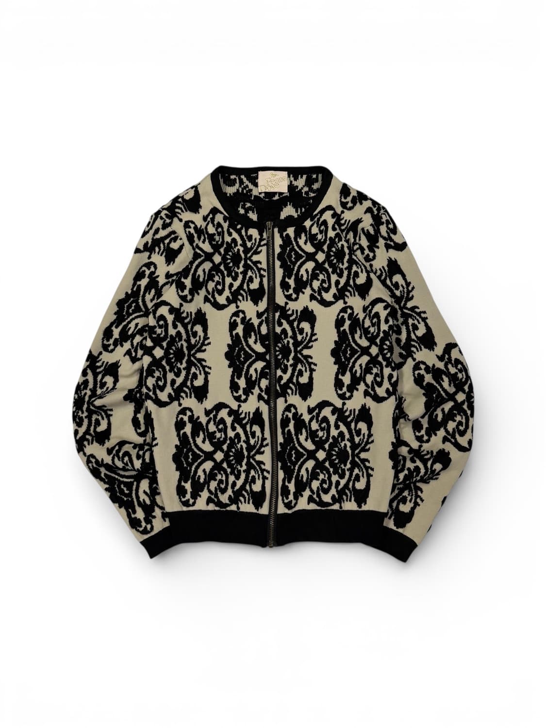 블랙 베이지 다마스크 패턴 코튼 가디건 집업 상품이미지1