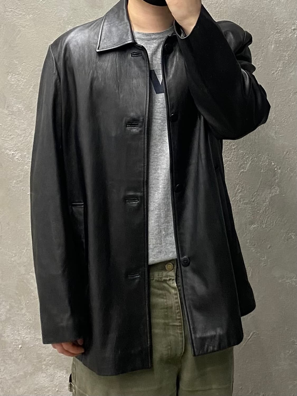 [L] Caruso 카루소 블랙 양가죽 레더 카코트 상품이미지1