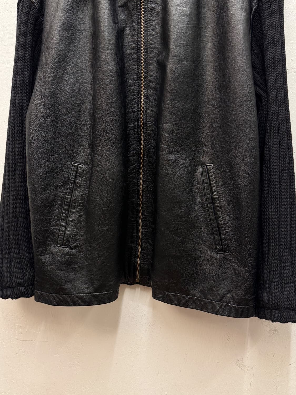 90s BASCO Leather Ribbed Knit Jacket 상품이미지3