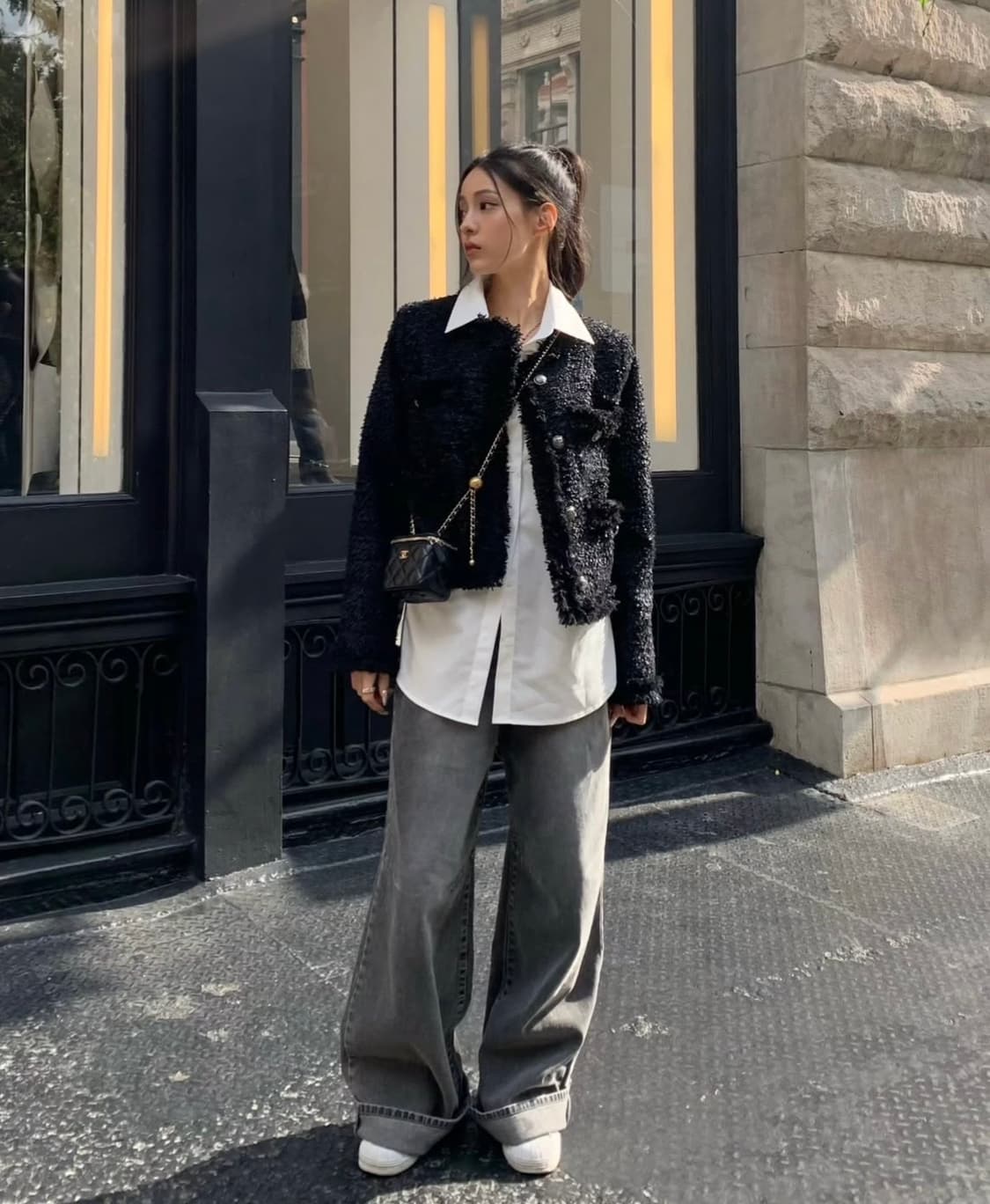 새상품) 카키포인트 트위드 크롭 자켓 블랙 상품이미지1